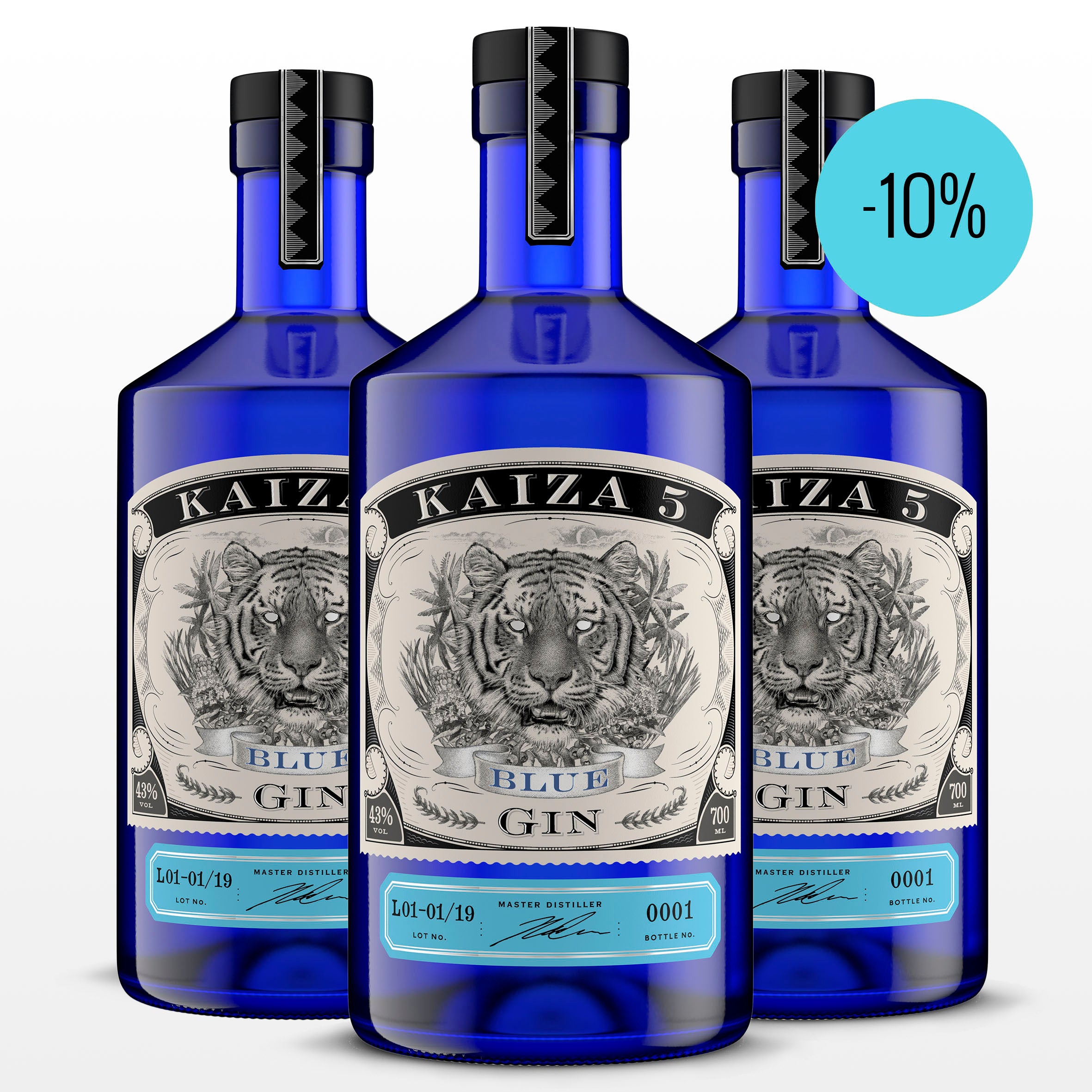 KAIZA 5 BLUE GIN - 3x700 ml | Die blaue Lagune von Kapstadt