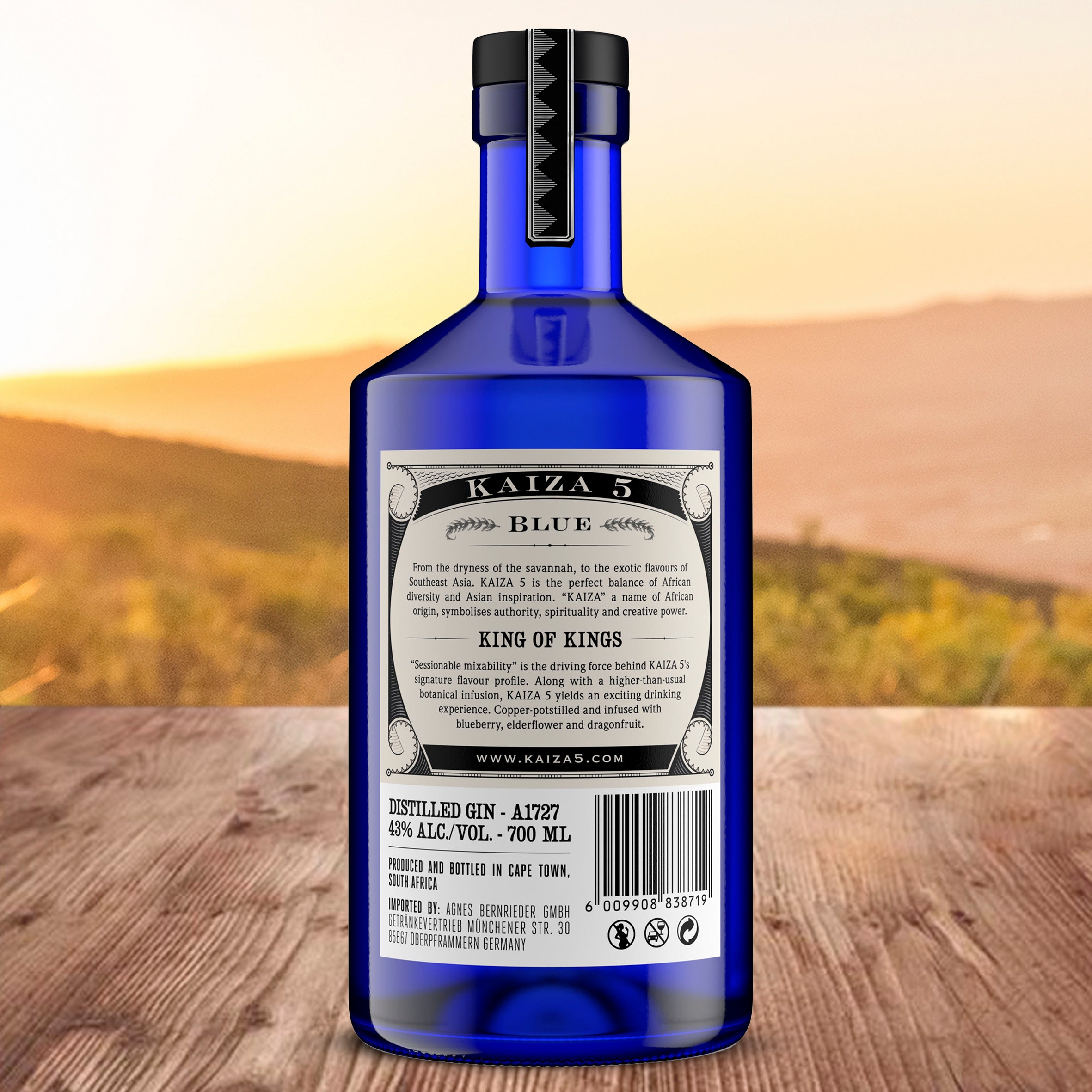 KAIZA 5 GIN BLUE - 700 ml - 43% | Der blaue Tiger aus Südafrika/Kapstadt