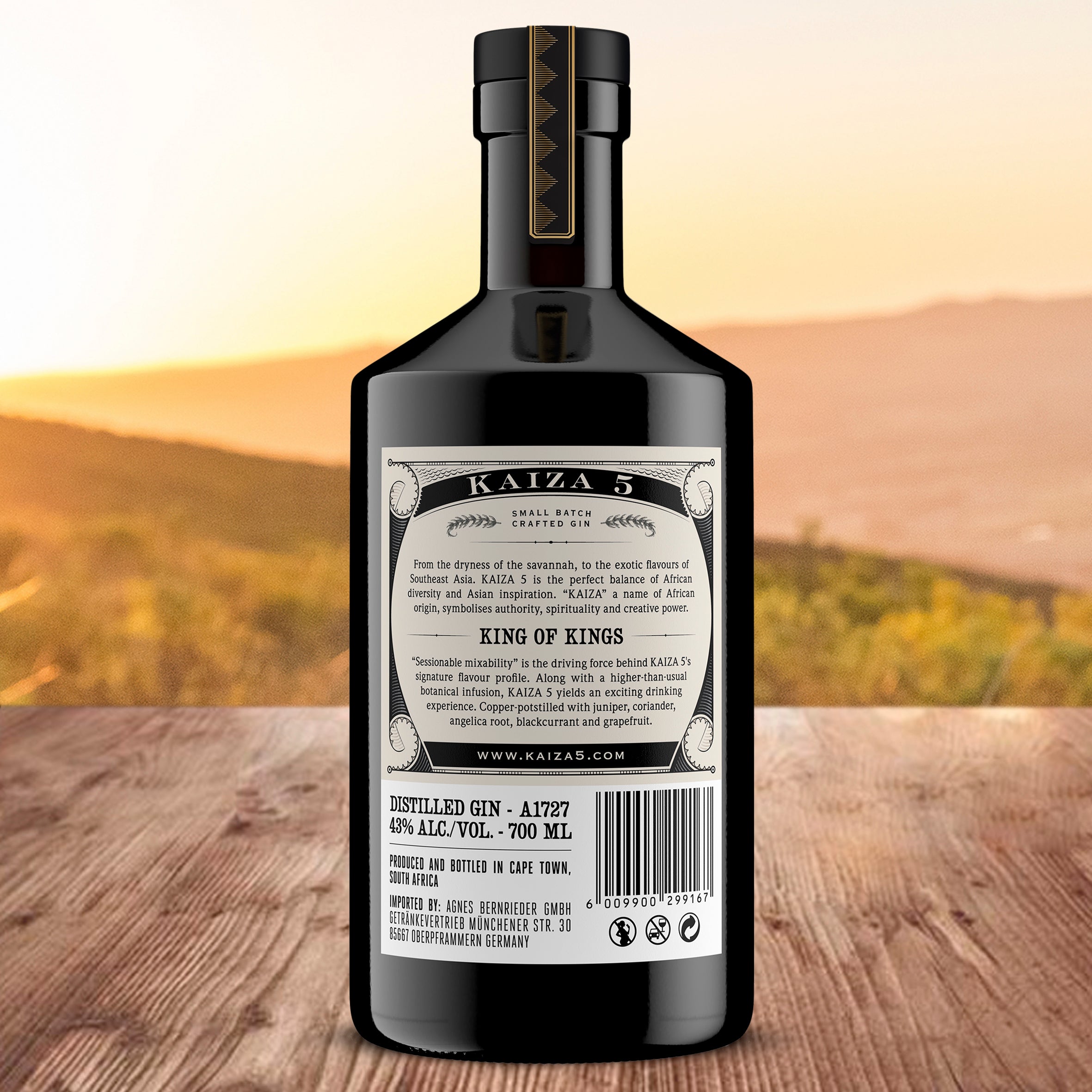 KAIZA 5 GIN - 700 ml - 43% | Der ausgezeichnete Premium-Gin aus Südafrika/Kapstadt