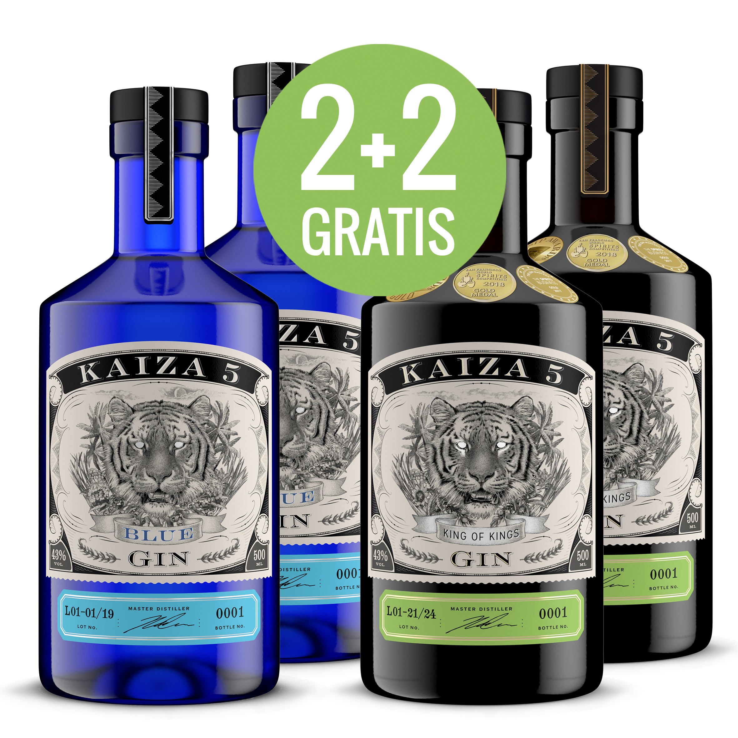 2x KAIZA 5 BLUE GIN 0,5 - 2+2 Aktion - 2 KAIZA 5 Original 0,5 gratis