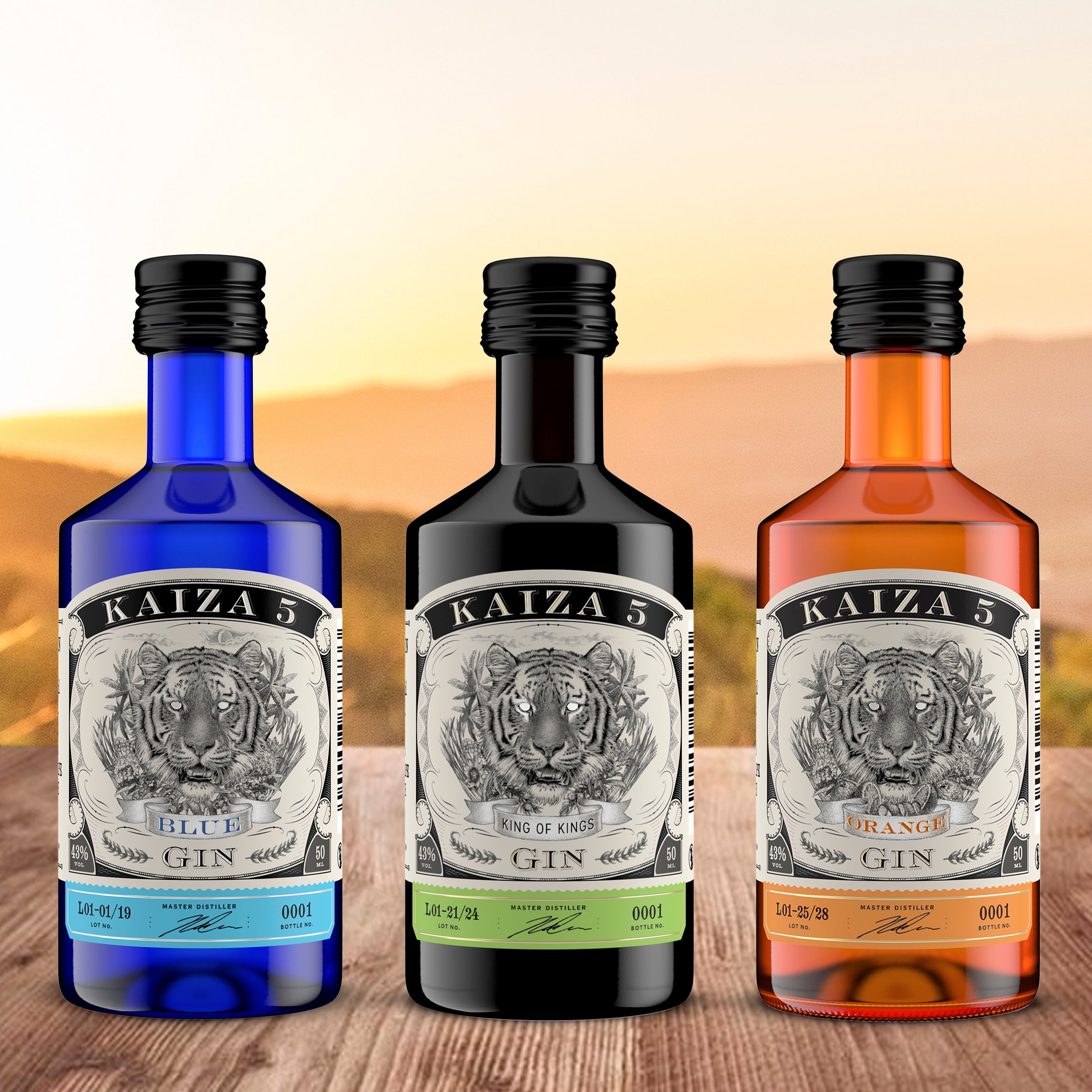 KAIZA 5 GIN Miniatur-Set – Deine südafrikanische Gin-Expedition | KAIZA 5 GIN ORIGINAL, BLUE und ORANGE in 0,05 l - 43%